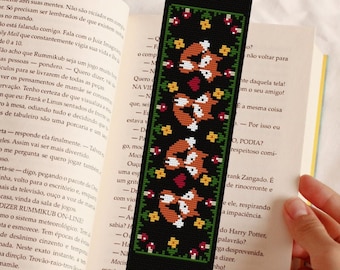 Foxes Bookmark Counted Cross Stitch / Modern Bookmark, Mushroom Xstitch, Forest Whimsical Bookmark Embroidery, DIY Gift for Booklover