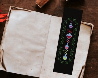 Potion Bottles Bookmark Cross Stitch Pattern / Magic School Cross Stitch Chart, Magical Embroidery ,Gift for Booklover, Love Potion Xstitch