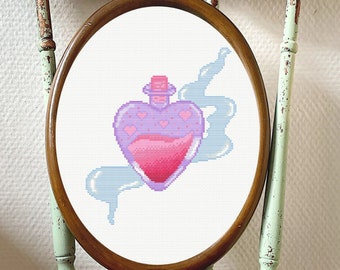 Love Potion Cross Stitch Pattern: Modern Magic Elixir (PDF Pattern)