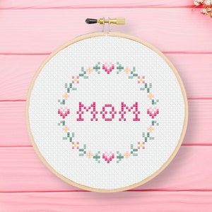 Patrón punto de cruz corona de mamá / Feliz día de la madre punto de cruz, punto de cruz mamá, patrón PDF amor mamá, puntada día de las madres, maternidad