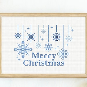 Merry Christmas Snowflakes Cross Stitch Pattern ∣ Christmas Snowflake Embroidery, Xmas Neeldepoint, Noel Xstitch Chart , Yule DIY Wall Art