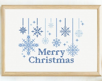 Merry Christmas Snowflakes Cross Stitch Pattern ∣ Christmas Snowflake Embroidery, Xmas Neeldepoint, Noel Xstitch Chart , Yule DIY Wall Art