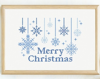 Merry Christmas Snowflakes Cross Stitch Pattern ∣ Christmas Snowflake Embroidery, Xmas Neeldepoint, Noel Xstitch Chart , Yule DIY Wall Art