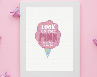 Look on the Pink Side Cotton Candy Cross Stitch Pattern / Candy Embroidery Chart / Instant Download PDF / Counted Cross Stitch / Kitchen DIY