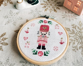 Pink Nutcracker Christmas Wreath Counted Cross Stitch Pattern ∣ Christmas ornaments cross stitch,holiday modern cross stitch,xmas embroidery