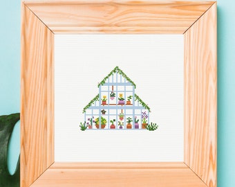 Greenhouse Counted Cross Stitch Pattern ∣ Modern Plant Embroidery, Hanging Plants Xstitch, Gardening Cross Stitch, PDF Instant Download