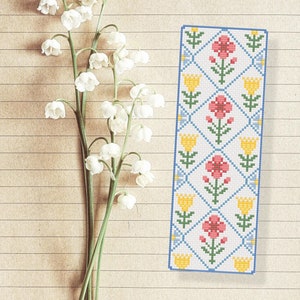 Folklore Lesezeichen Kreuzstichmuster - Boho Blumen Lesezeichen Muster, Skandinavischer Kreuzstich, Folklore Lesezeichen Muster