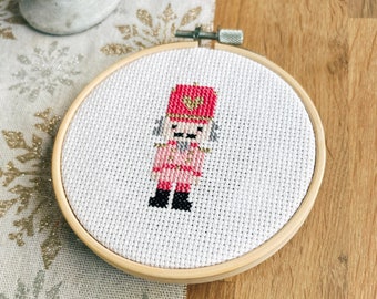 The Nutcracker Counted Cross Stitch Pattern ∣ small christmas ornament, christmas cross stitch chart, holiday PDF pattern, pink christmas