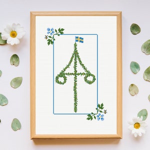 Midsommar Counted Cross Stitch Pattern / May Pole Cross Stitch Chart, Midsummer Xstitch Pattern, Modern Cross Stitch, Summer Embroidery