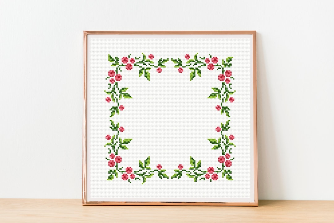 Raspberry Border Rectangle Raspberry Border PDF Cross Stitch Pattern | Border Embroidery Chart ...