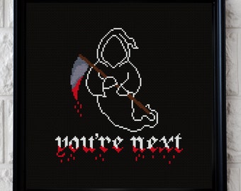 Grim Reaper Cross Stitch Pattern Chart / You're Next Angel of Death Xstitch, Pale Death Embroidery, DIY Grim Reaper with Scythe Cross Stitch
