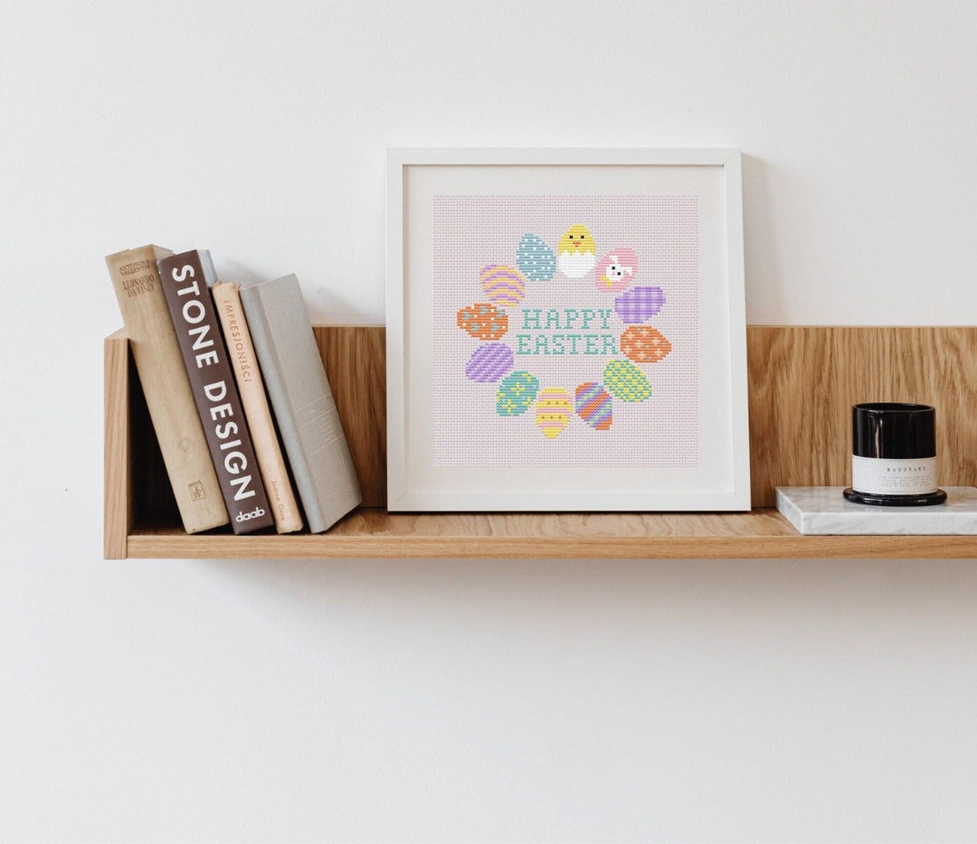 Colorful Happy Easter Eggs Cross Stitch Pattern / Happy Easter ...