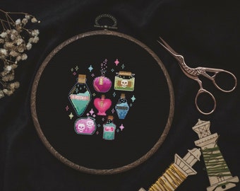 Potions Counted Cross Stitch Pattern / Magical Potions Embroidery PDF Pattern / Witch DIY Gift