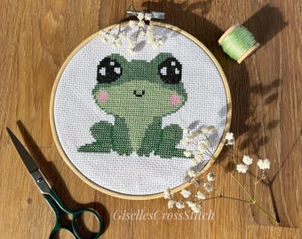 Frog Counted Cross Stitch Pattern / Cute Smiling Frog Embroidery, Animal Needlepoint Chart, Tiny Frog Cross Stitch, Frog DIY Decoration