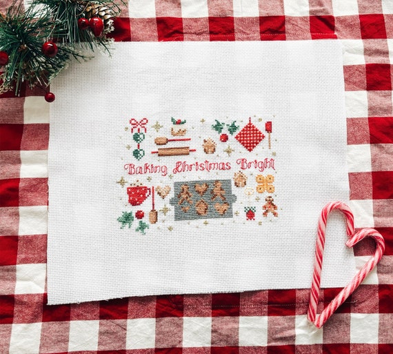 Baking Christmas Bright Cross Stitch Pattern ∣ Christmas Food Xstitch Chart, Gingerbread Embroidery, Christmas Ornament Cross Stitch