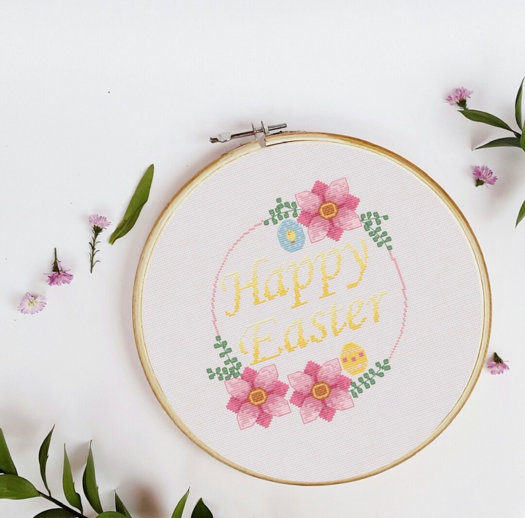 Happy Easter Cross Stitch Pattern | Easter Embroidery PDF Pattern ...