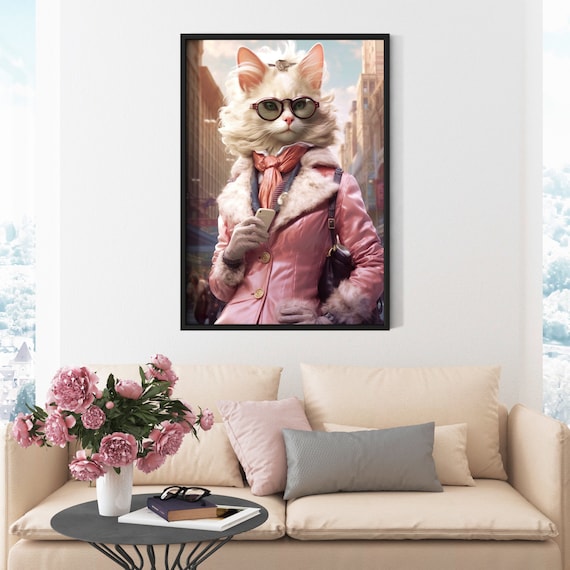 Fashionable Cat Wearing Coat Printable Wall Art Cat 