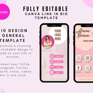 10 Link In Bio Template, Landing Page, Instagram Template, Social Media Kit, Canva Template