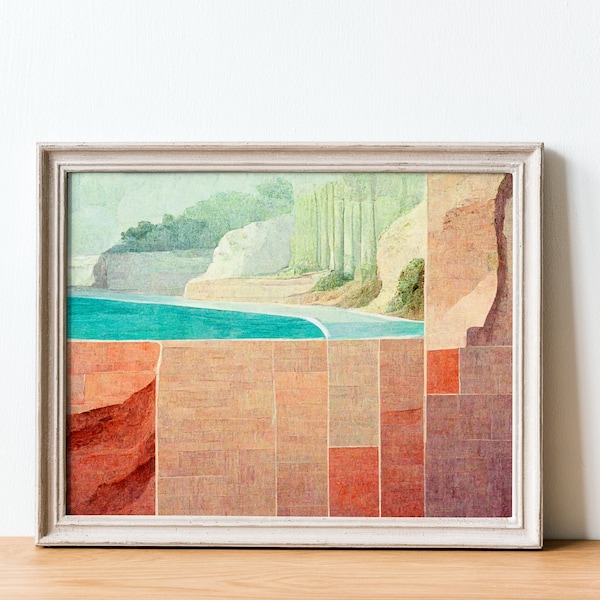 Zeitgenössische Landschaftskunst | Neutrale Töne und Farben | Digitaler Download | Moderne Malerei | Sandsteinfelsen in Griechenland | Wandbild | Dekor