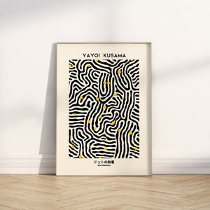 Schwarz und weiß Yayoi Kusama Gallery Print, abstrakter Wanddruck, japanische Kunstausstellung Poster, Dot Art, Kusama Poster, digitaler Download