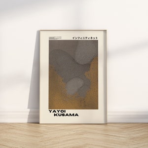 Gray Yayoi Kusama Print, Minimalist Exhibition Poster, Japanese Gallery Wall Art, Kusama Printable Art, Japan Art, Premium Digital Download
