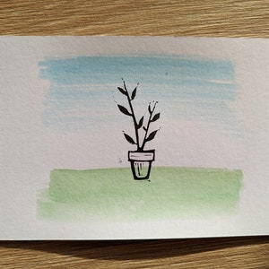 Planta de postal: piezas únicas hechas a mano, impresión lino sobre acuarela