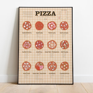 Cartel de pizza original, menú de pizza, cartel de menú de pizza, ilustración de pizza, impresión de pizza, arte de pizza original