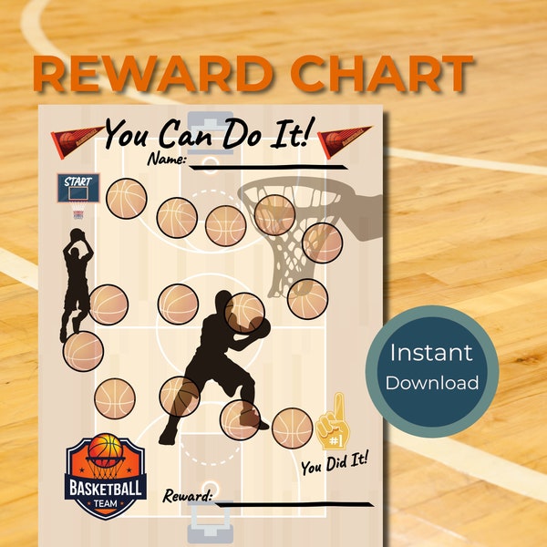 Basketball Reward chart, Score, b-ball, kids, boy, girl, tracker, chores, training,  practice, potty, instant download, green, sports, NBA