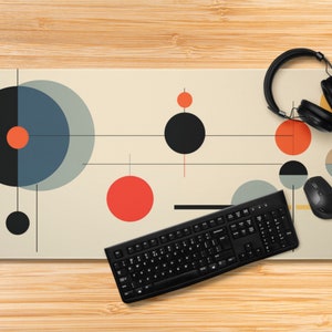 Atomic design desk mat mid century modern 1940s design Circles gamer MCM deskpad retro mousepad boho extended atomic age back to school
