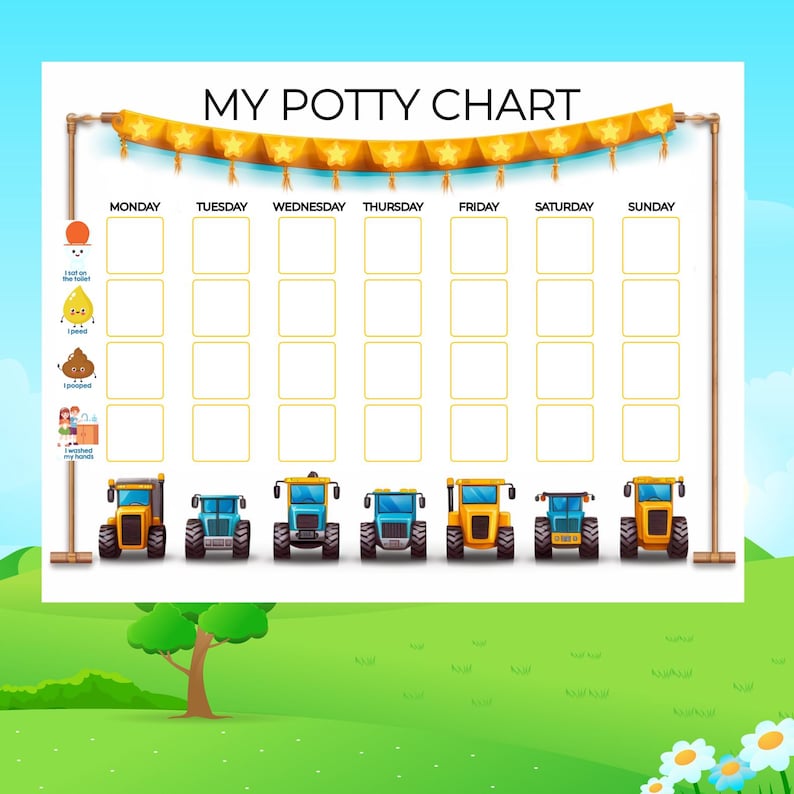 Construction Truck Potty Training Chart Boys Printable Cute Fun Colors ...