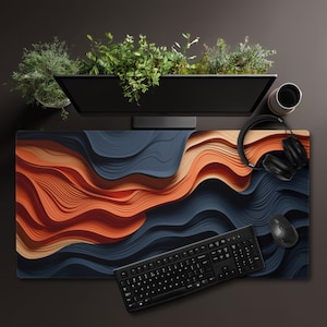 抽象的な地形図のデスクマット、ネイビーブルー、オレンジ、男性的なお父さんの地図、地形図パッド、地理、オフィスマップ、新学期、形、色、同僚