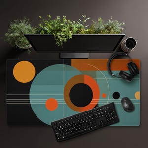 Atomic design skrivbordsmatta mitten av århundradet 1940-talsdesign Retro brun orange blågrön svart
