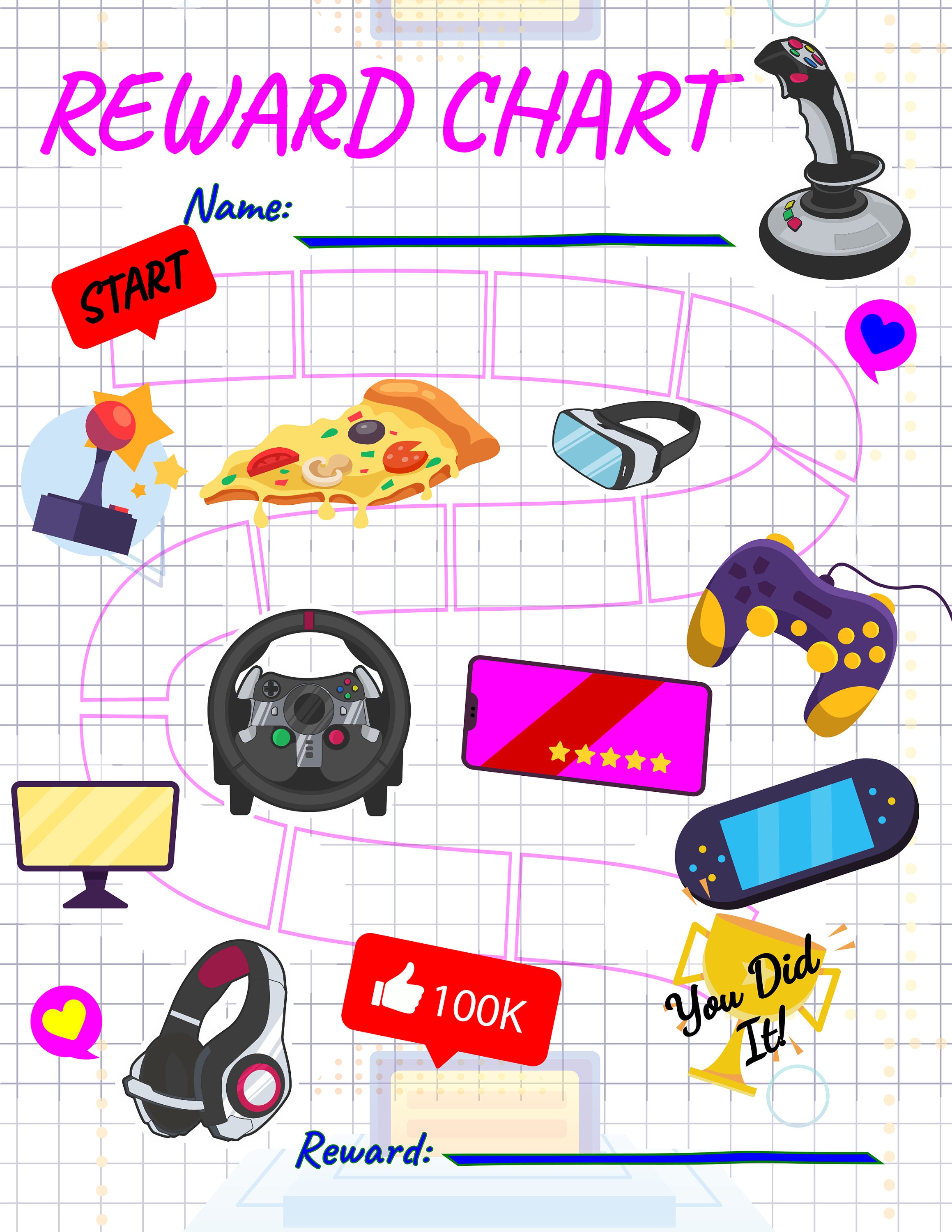 Video Game Reward Chart Kids Girl Boy Tracker Chore Encouragement Potty ...
