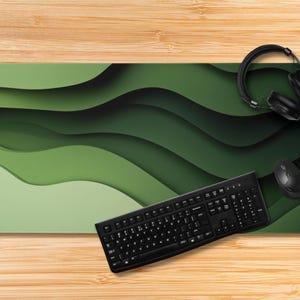Topographical desk mat Green Black gift for dad mom map topographic topo desk pad geographic abstract multifunction Dark décor olive sage
