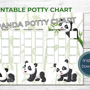 Panda potty training chart kumaneko bear printable cute fun colors instant download sat on toilet peed poop &quot;washed hands&quot; zoo