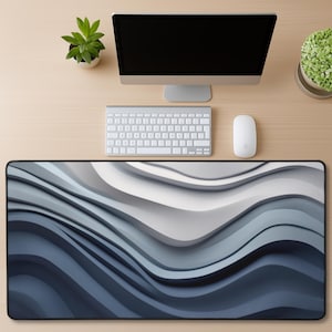 Topographical desk mat blue gray grayscale lines gift for dad mom map topo pad geographic abstract multifunction Dark decor cartographer