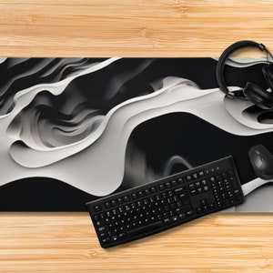 Topographical desk mat grayscale Black White lines gift for dad mom map topographic topo desk pad geographic abstract mustard Dark decor