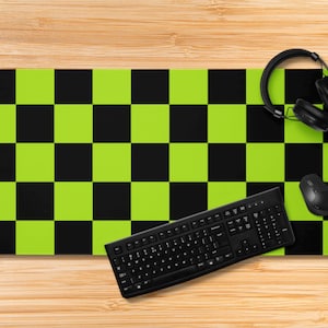 Checker Mousepad desk protector mat computer mouse gift Teen large retro vintage brother check Green black checkerboard skater gingham 80s
