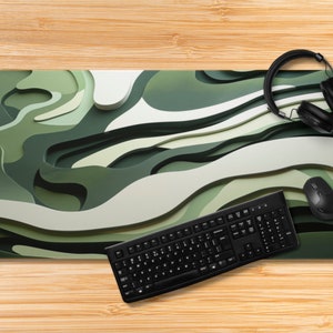 Topographical desk mat Green Black White lines gift for dad mom map topographic topo desk pad geographic abstract multifunction Dark decor