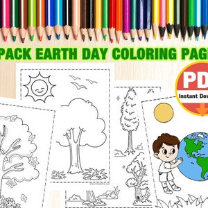 Earth Day Coloring Sheets Earthday Kids coloring sheet activity Multi-Pack download printable tree Colouring teacher spring colorating book