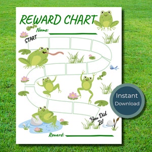Schattig kikker beloning grafiek kinderen meisje tracker klusjes aanmoediging potje leuk instant download pad water libel vijver Lilly pad hop belonen