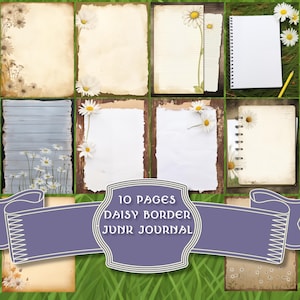 Gänseblümchen Blume Rand Junk Journal Seiten leer Scrapbook Papier Printable Pack digitales Bundle Kit Folio Blumenblätter Grunge zerfetzt gealtert
