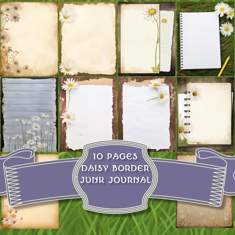 Daisy Flower Border Junk Journal Pages Blank Scrapbook Paper Printable ...