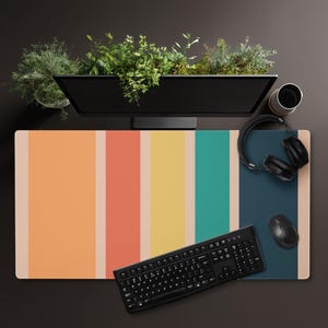 Retro stripes Mousepad desk protector pad mat computer mouse gift large vintage girl abstract rectangle colors teal orange yellow cottage