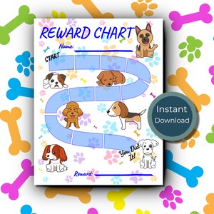 Puppybeloning grafiektracker peuter kinderen meisje jongen karwei aanmoediging potje leuk instant download hondengedrag badkamer hondvol belonen