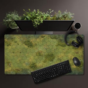 ゲームマップ プレイマット デスクマット RPG 六角形グリッド ミニチュア 地形 ファンタジー テーブルトップ ロールプレイ ダンジョン グリーン ドラゴン ダイス クエスト 草地 バトル