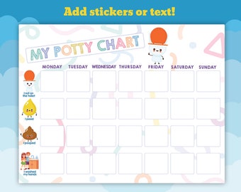 Printable Potty chart, printable, multi-pack, cute fun colors, instant download  "sat on toilet", peed, poop, "washed hands", reward