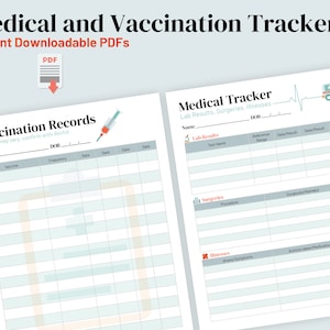 医療トラッカーログ PDFの即時ダウンロード 予防接種記録 検査結果 手術 病気 健康ジャーナル 子供 大人 キッズ シニア