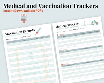 Medical Tracker Log Instant download PDF Vaccination Records Lab Results Surgeries Illnesses Health Journal children adults kids senior