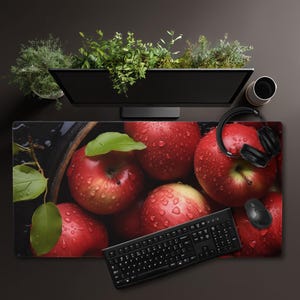 Apfel Schreibtischunterlage, Apfel Rotes Mousepad, Obst Computer, Bürozubehör Comfort Kante